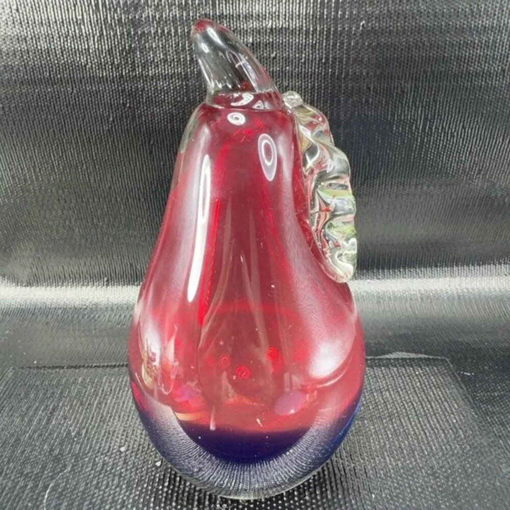 Thick Heavy Hand Blown Venetian‎ Art Glass Fruit Pear Paperweight Italian Glass